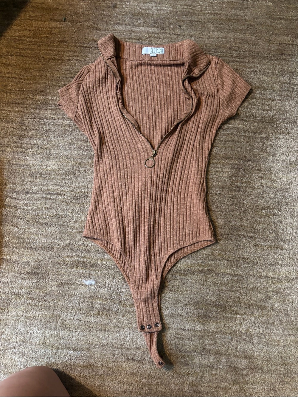 Ribbed Short-Sleeve Zip-Front bodysuit